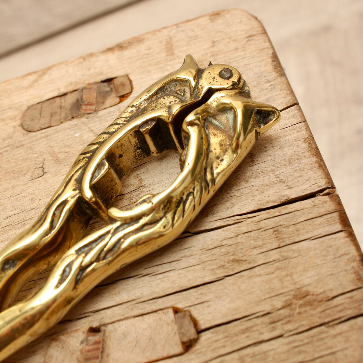 Antique Solid Brass Novelty Lion Head Split-Handle Nutcracker - Victorian Style Barware Accessory