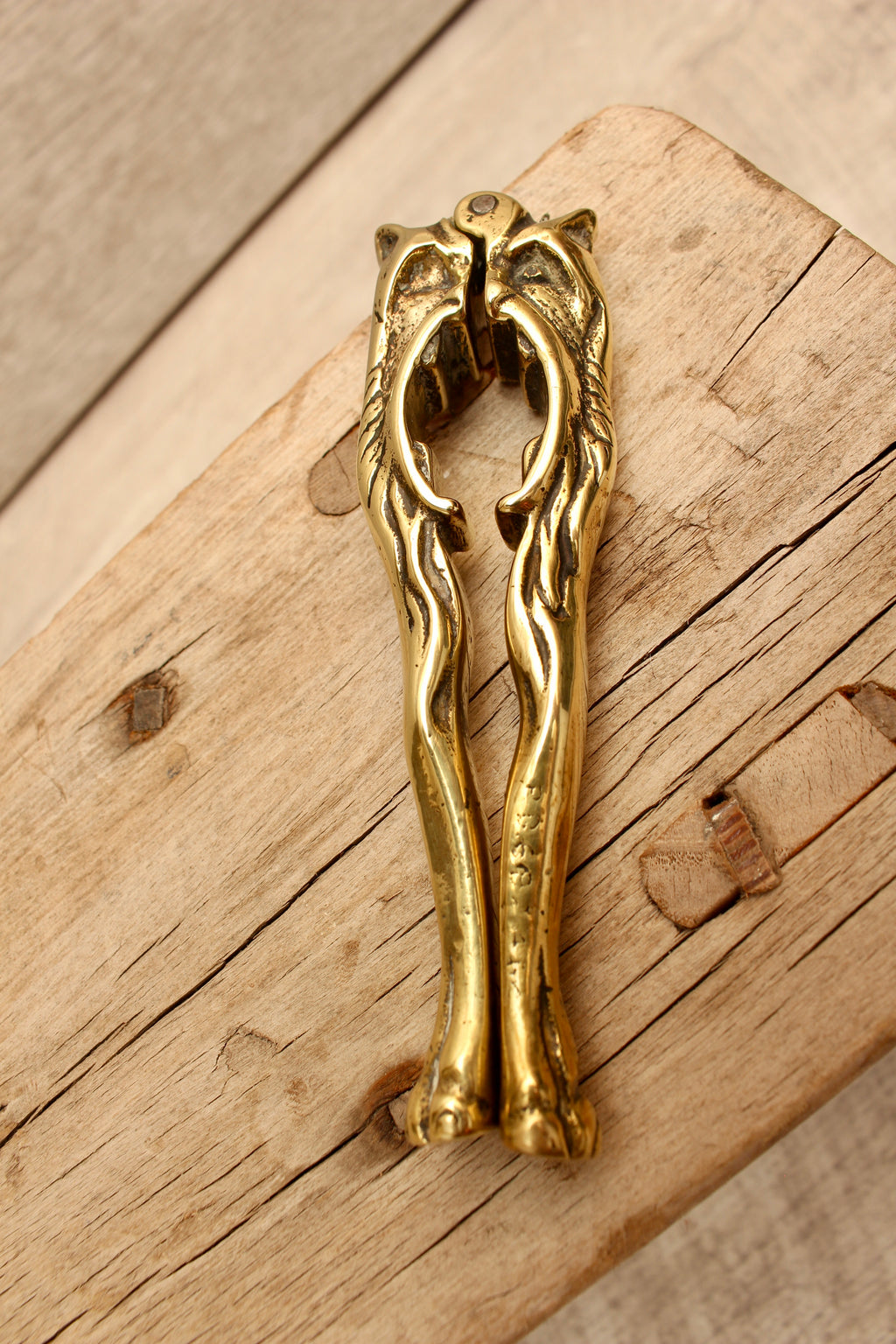 Antique Solid Brass Novelty Lion Head Split-Handle Nutcracker - Victorian Style Barware Accessory