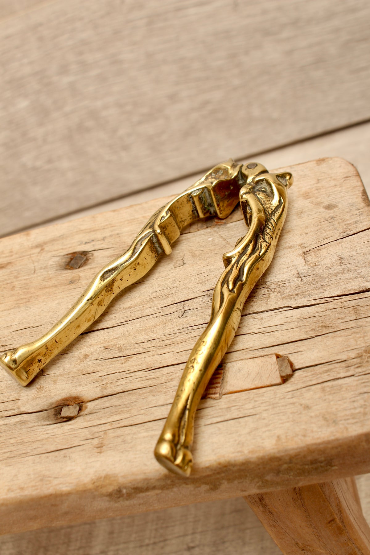 Antique Solid Brass Novelty Lion Head Split-Handle Nutcracker - Victorian Style Barware Accessory