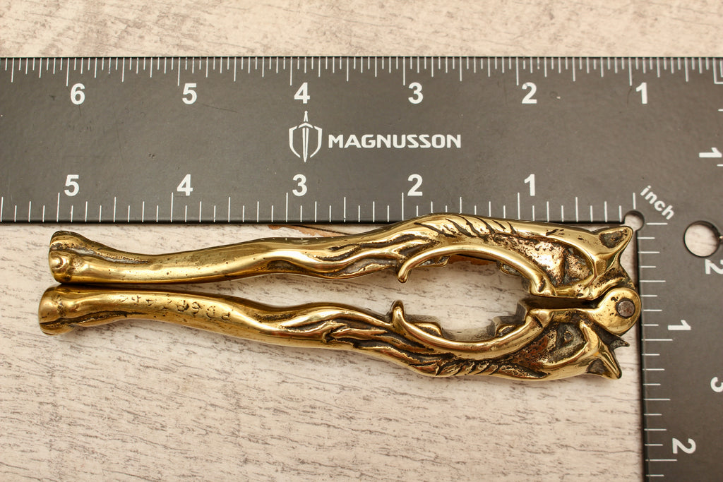 Antique Solid Brass Novelty Lion Head Split-Handle Nutcracker - Victorian Style Barware Accessory