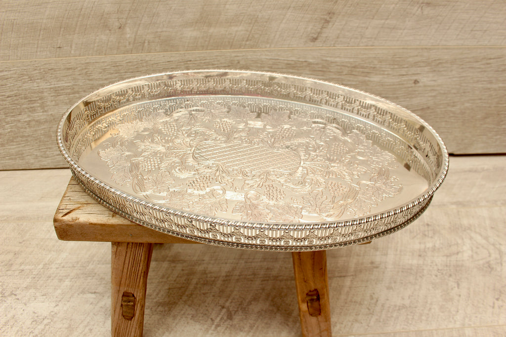 Vintage Viners of Sheffield Silver on Copper Oval Gallery Tray - Chased Grapevine Design