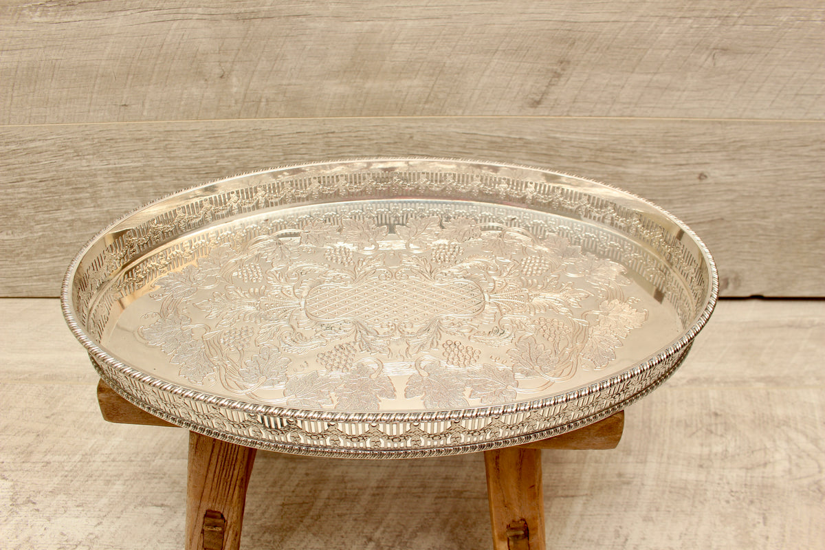 Vintage Viners of Sheffield Silver on Copper Oval Gallery Tray - Chased Grapevine Design