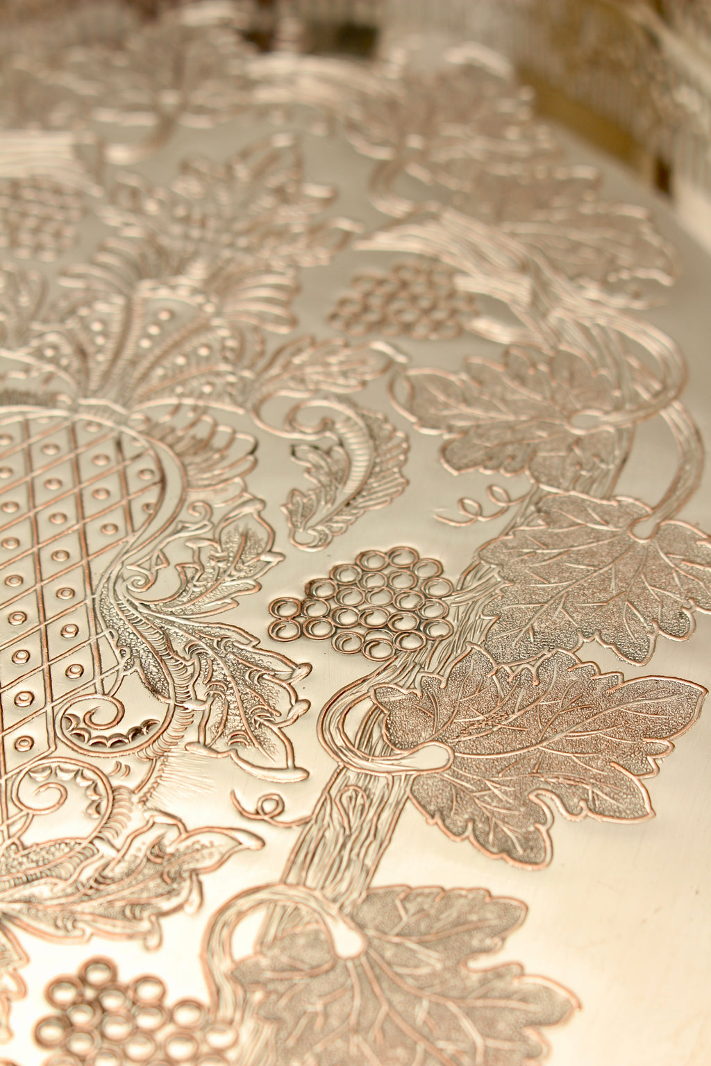 Vintage Viners of Sheffield Silver on Copper Oval Gallery Tray - Chased Grapevine Design