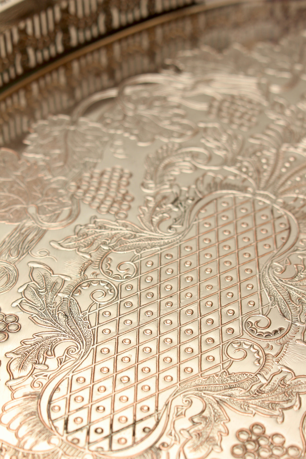 Vintage Viners of Sheffield Silver on Copper Oval Gallery Tray - Chased Grapevine Design