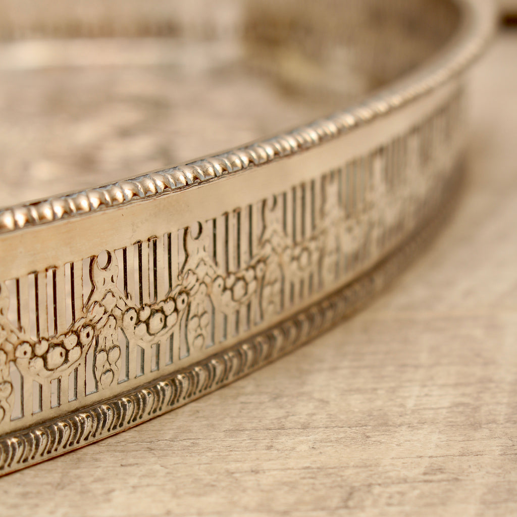 Vintage Viners of Sheffield Silver on Copper Oval Gallery Tray - Chased Grapevine Design