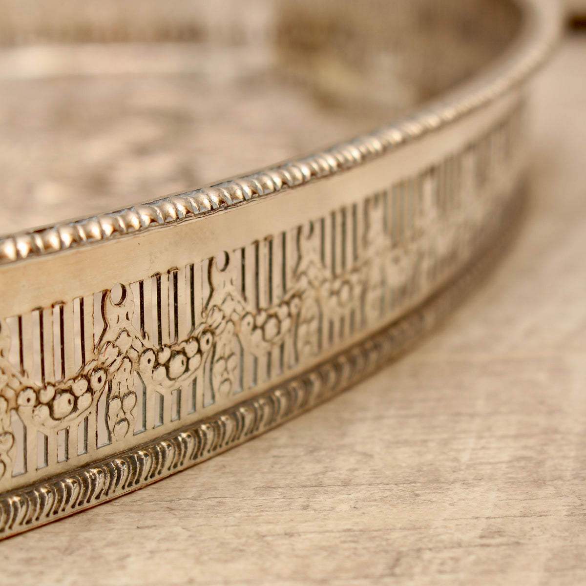 Vintage Viners of Sheffield Silver on Copper Oval Gallery Tray - Chased Grapevine Design