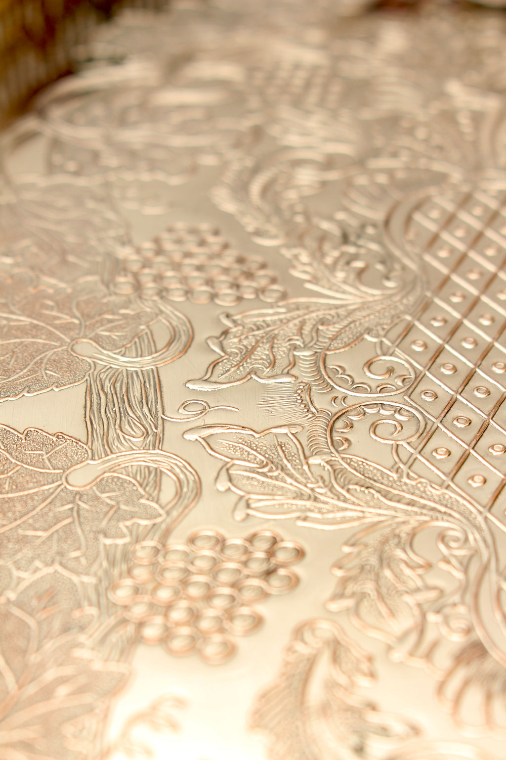 Vintage Viners of Sheffield Silver on Copper Oval Gallery Tray - Chased Grapevine Design