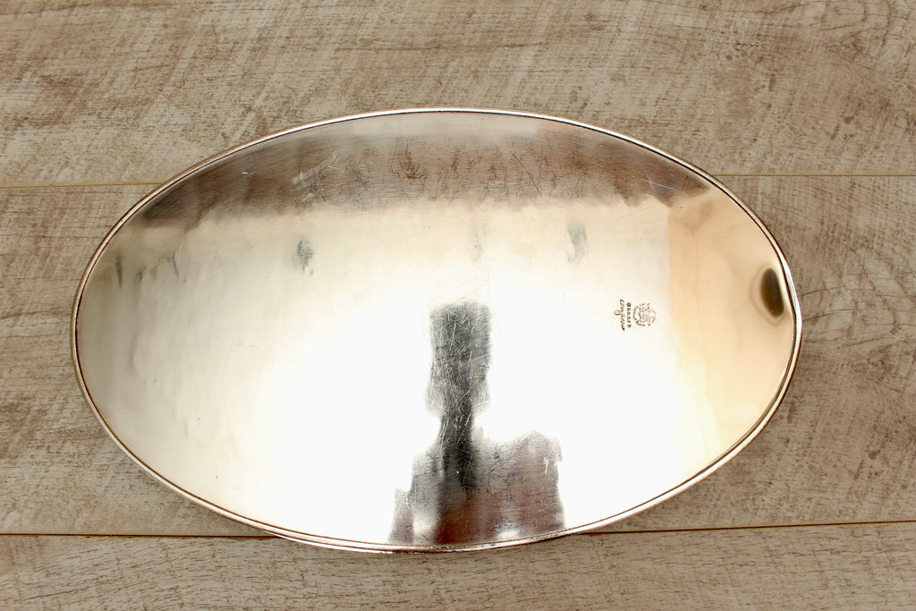 Vintage Viners of Sheffield Silver on Copper Oval Gallery Tray - Chased Grapevine Design