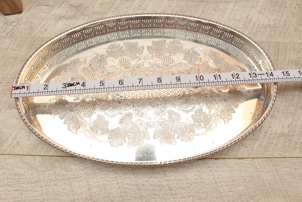 Vintage Viners of Sheffield Silver on Copper Oval Gallery Tray - Chased Grapevine Design