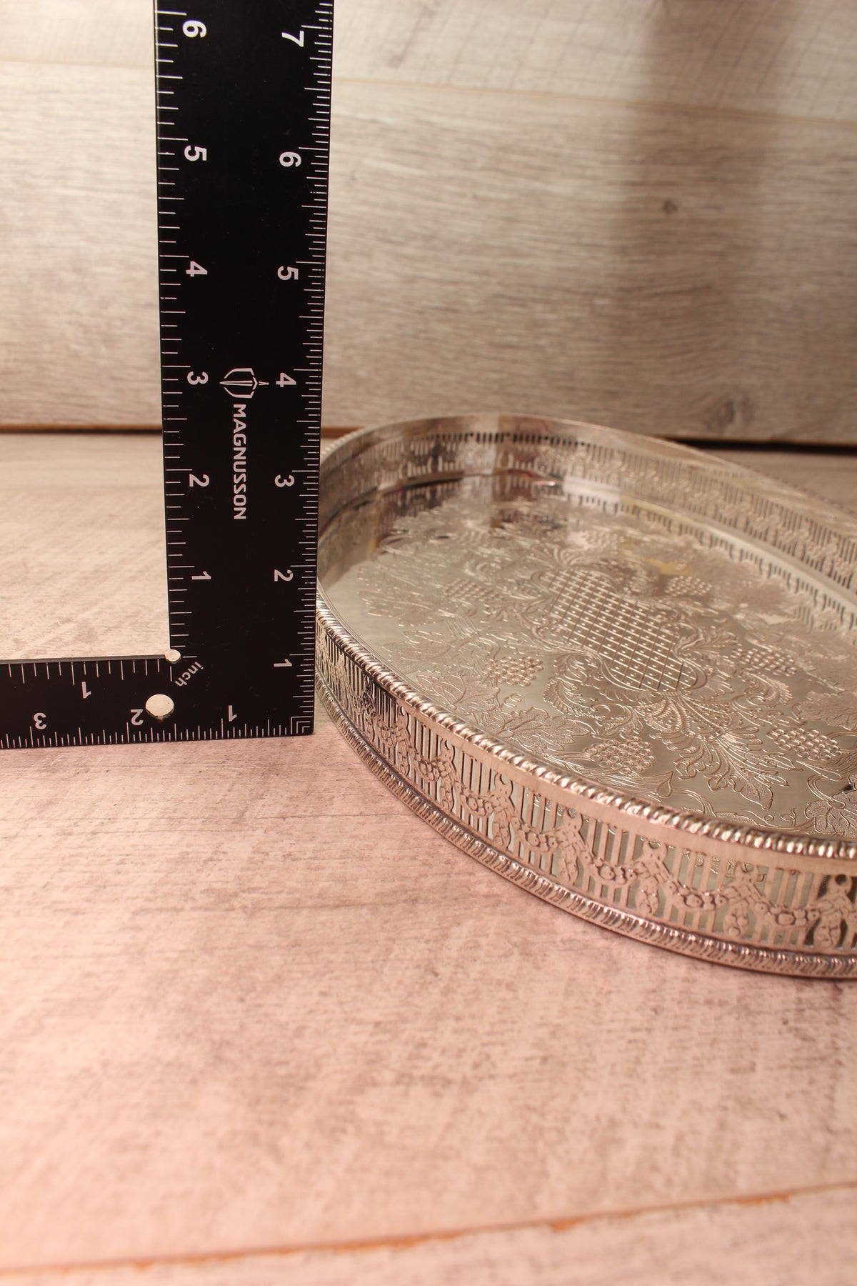 Vintage Viners of Sheffield Silver on Copper Oval Gallery Tray - Chased Grapevine Design