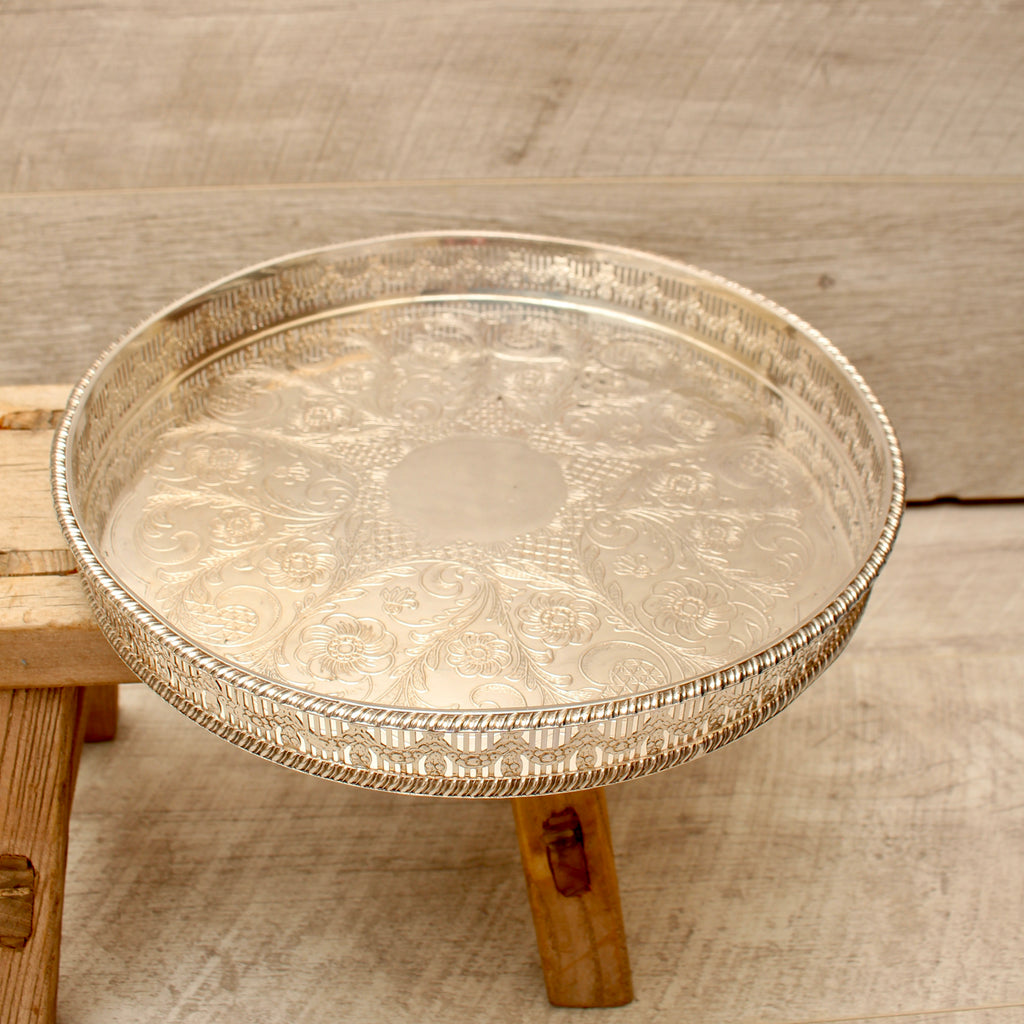 Vintage Viners of Sheffield Silver on Copper Gallery Tray - Chased Round Drinks Salver