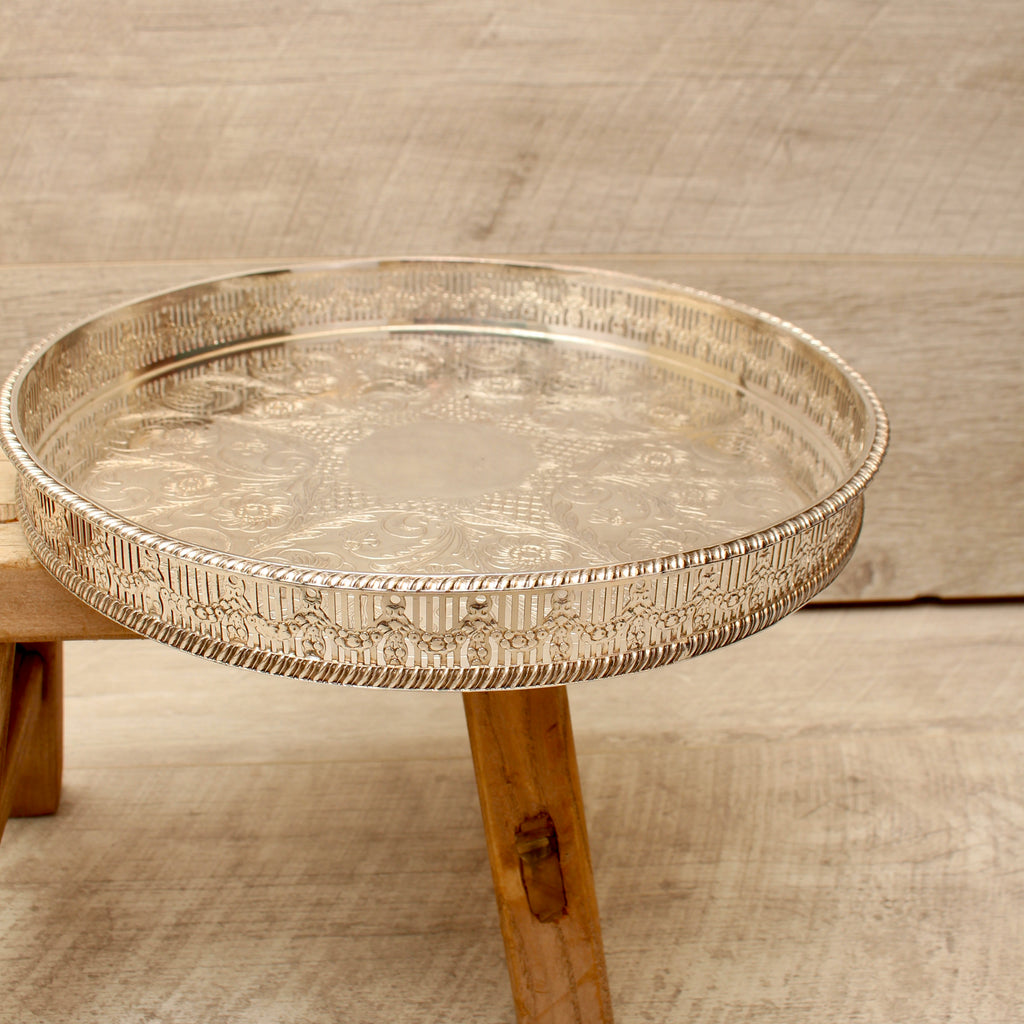 Vintage Viners of Sheffield Silver on Copper Gallery Tray - Chased Round Drinks Salver