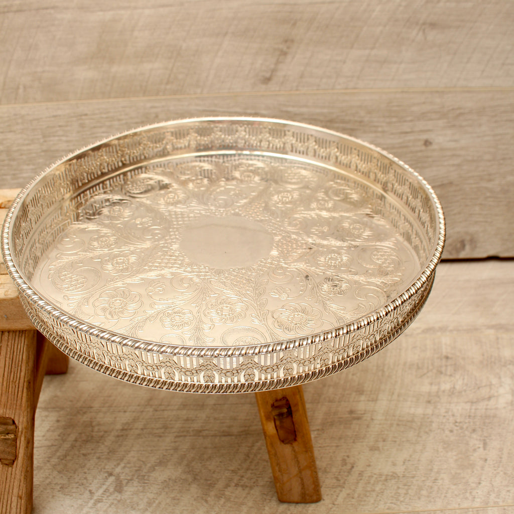 Vintage Viners of Sheffield Silver on Copper Gallery Tray - Chased Round Drinks Salver