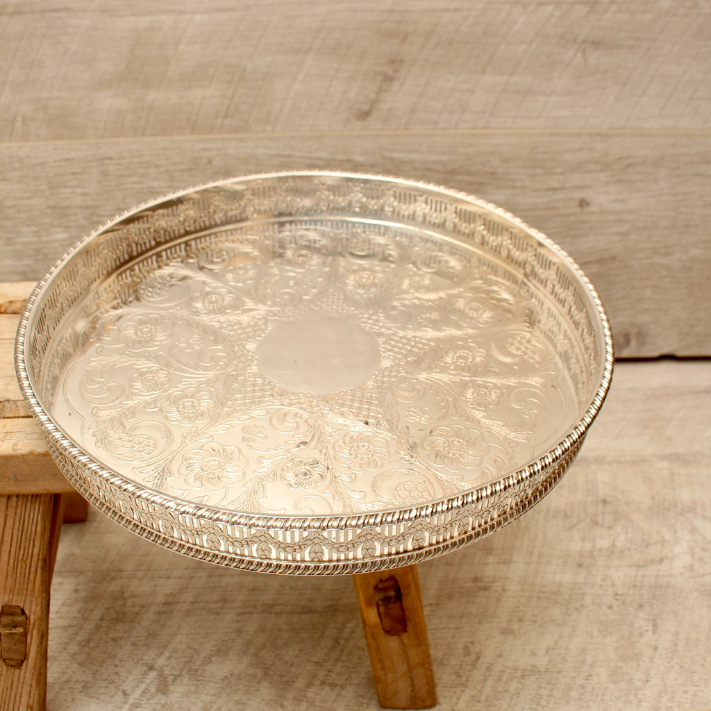 Vintage Viners of Sheffield Silver on Copper Gallery Tray - Chased Round Drinks Salver