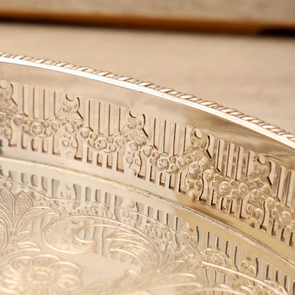 Vintage Viners of Sheffield Silver on Copper Gallery Tray - Chased Round Drinks Salver