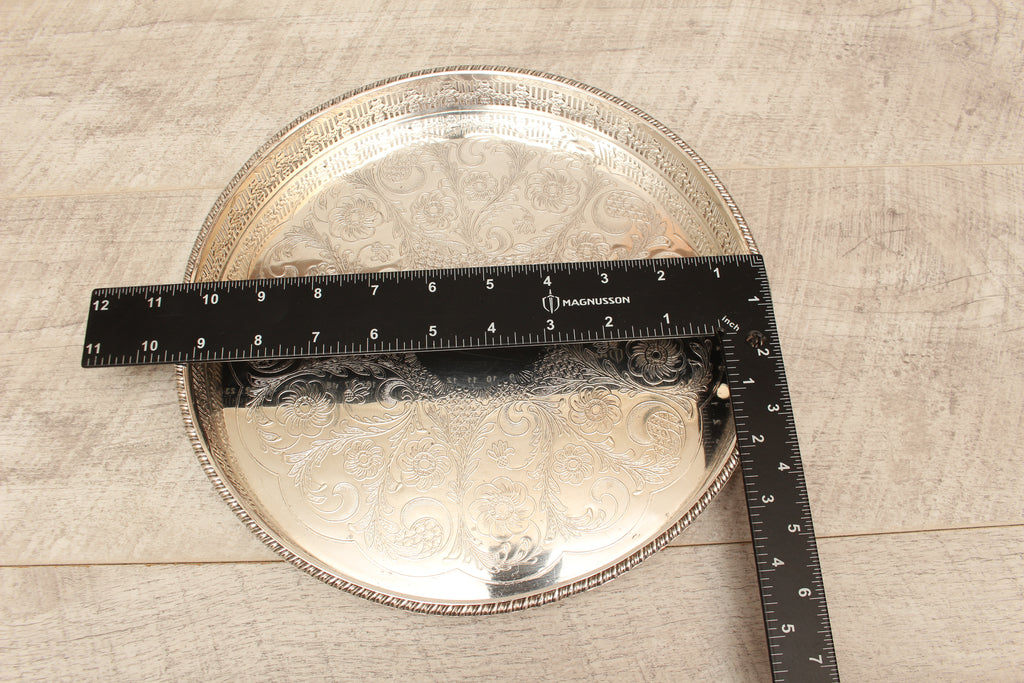 Vintage Viners of Sheffield Silver on Copper Gallery Tray - Chased Round Drinks Salver