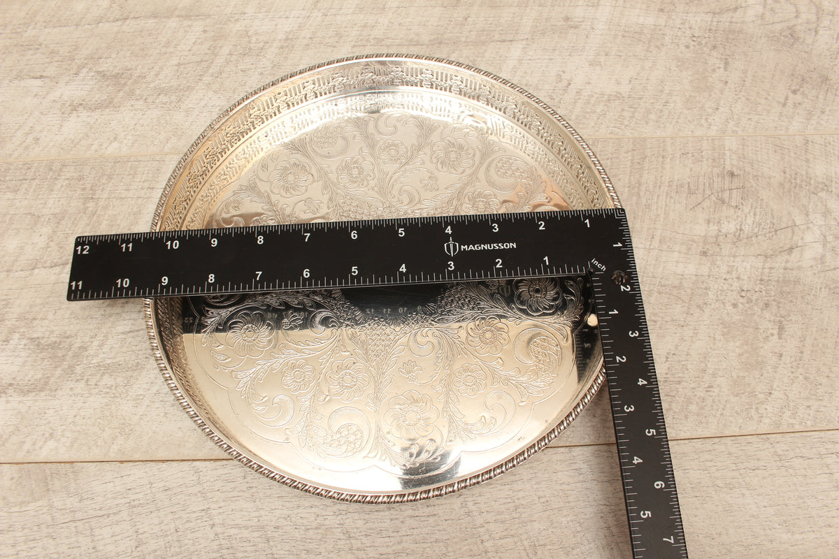 Vintage Viners of Sheffield Silver on Copper Gallery Tray - Chased Round Drinks Salver