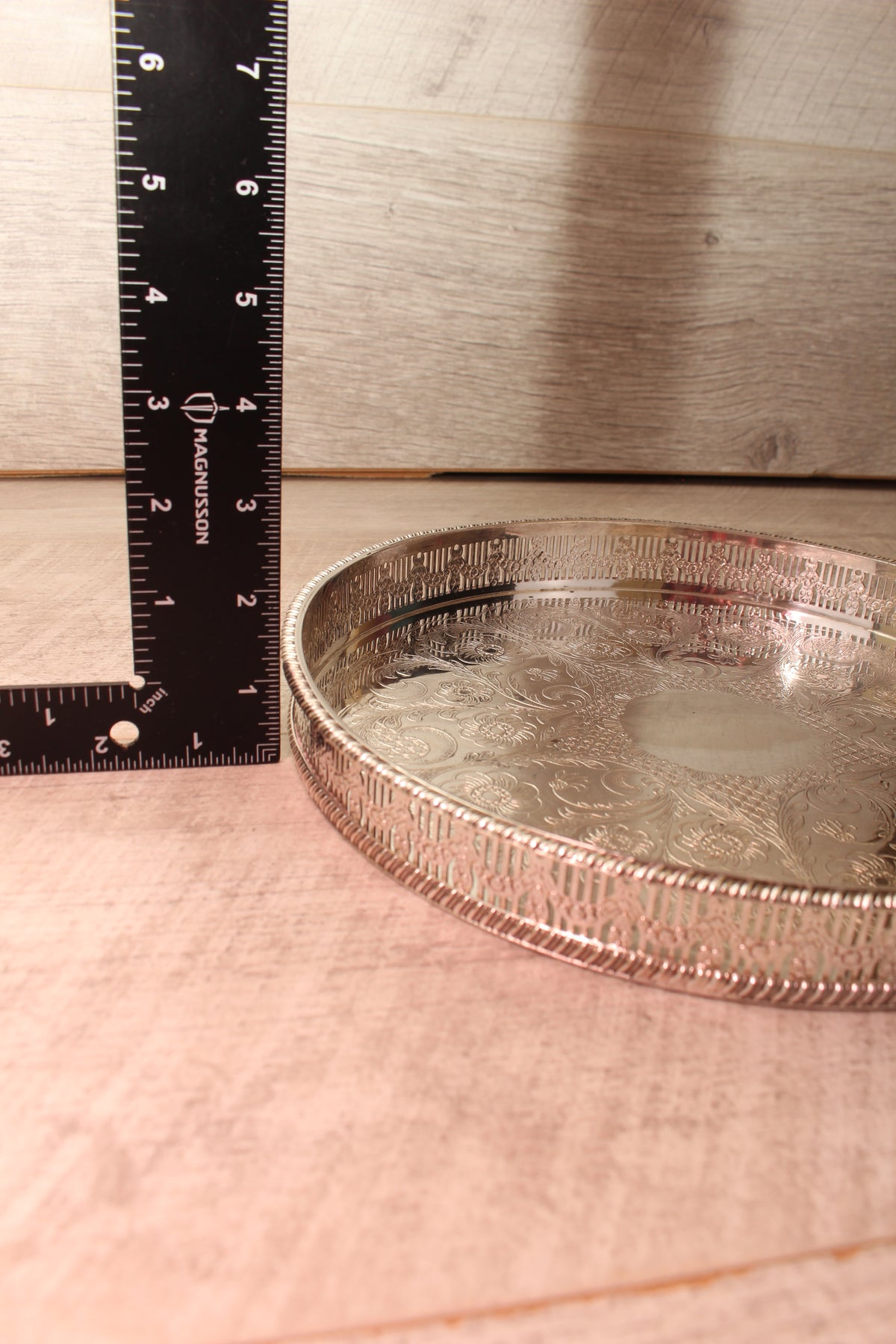 Vintage Viners of Sheffield Silver on Copper Gallery Tray - Chased Round Drinks Salver