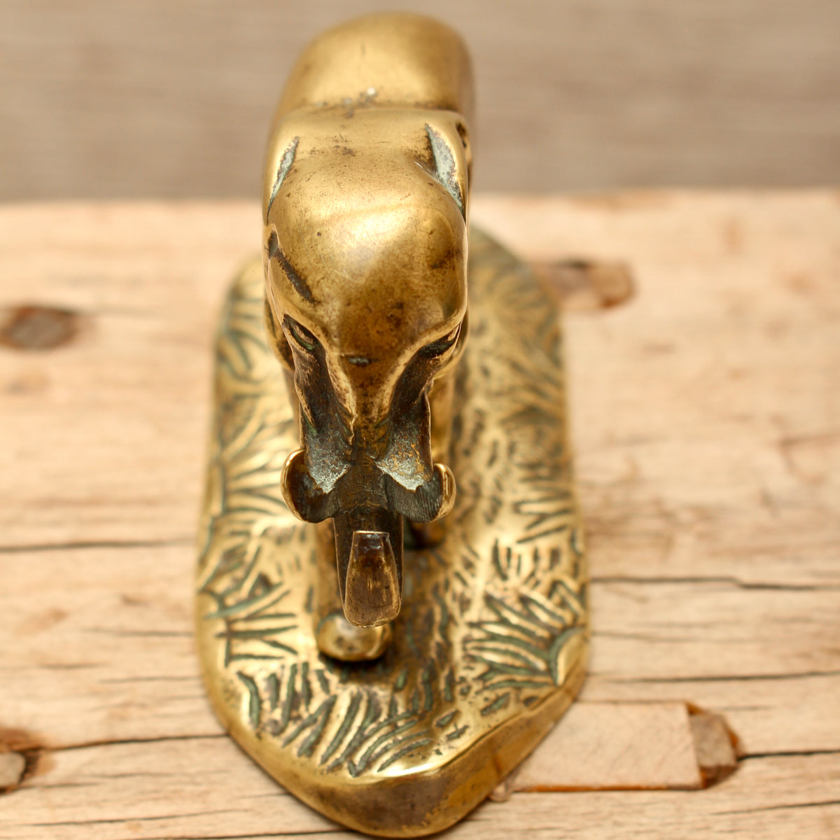 Antique Solid Brass Elephant Figurine on Cast Savannah Base - British Made Barware Paperweight