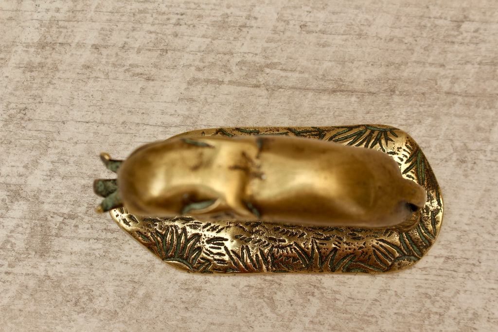 Antique Solid Brass Elephant Figurine on Cast Savannah Base - British Made Barware Paperweight