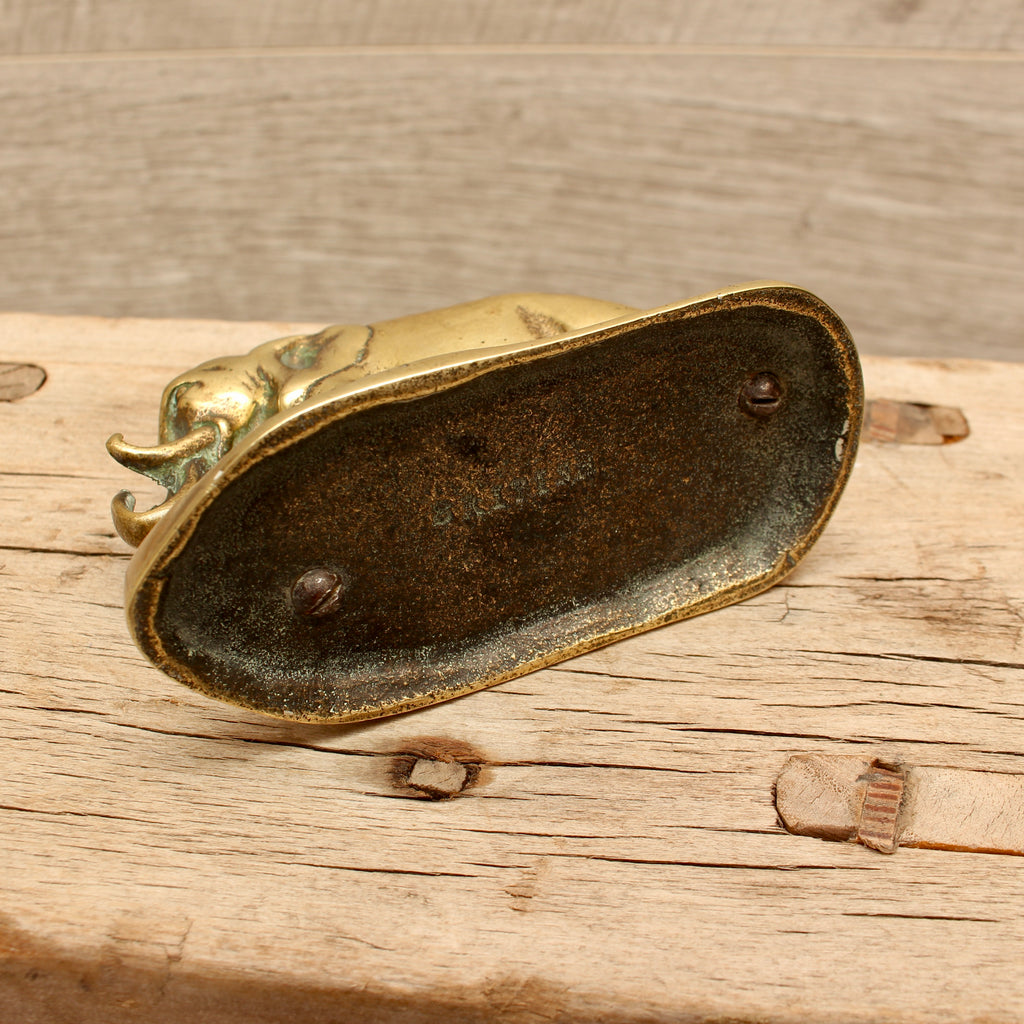 Antique Solid Brass Elephant Figurine on Cast Savannah Base - British Made Barware Paperweight