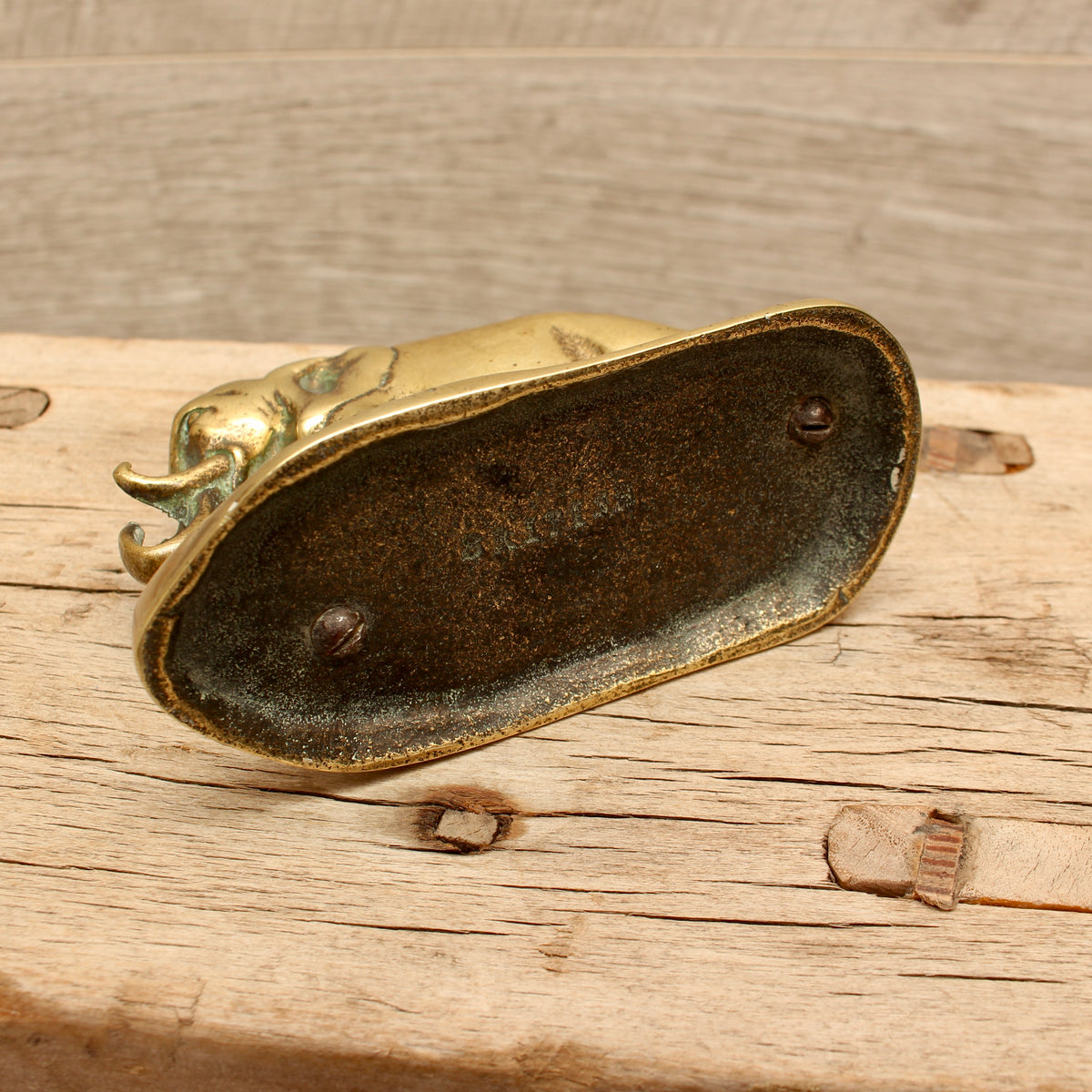 Antique Solid Brass Elephant Figurine on Cast Savannah Base - British Made Barware Paperweight