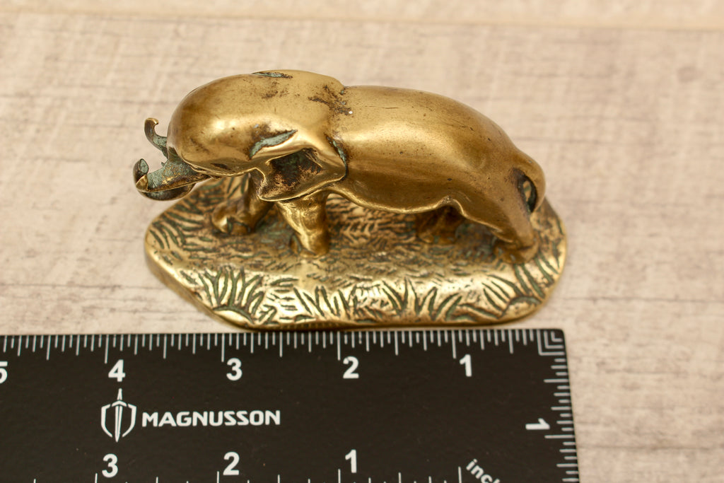 Antique Solid Brass Elephant Figurine on Cast Savannah Base - British Made Barware Paperweight