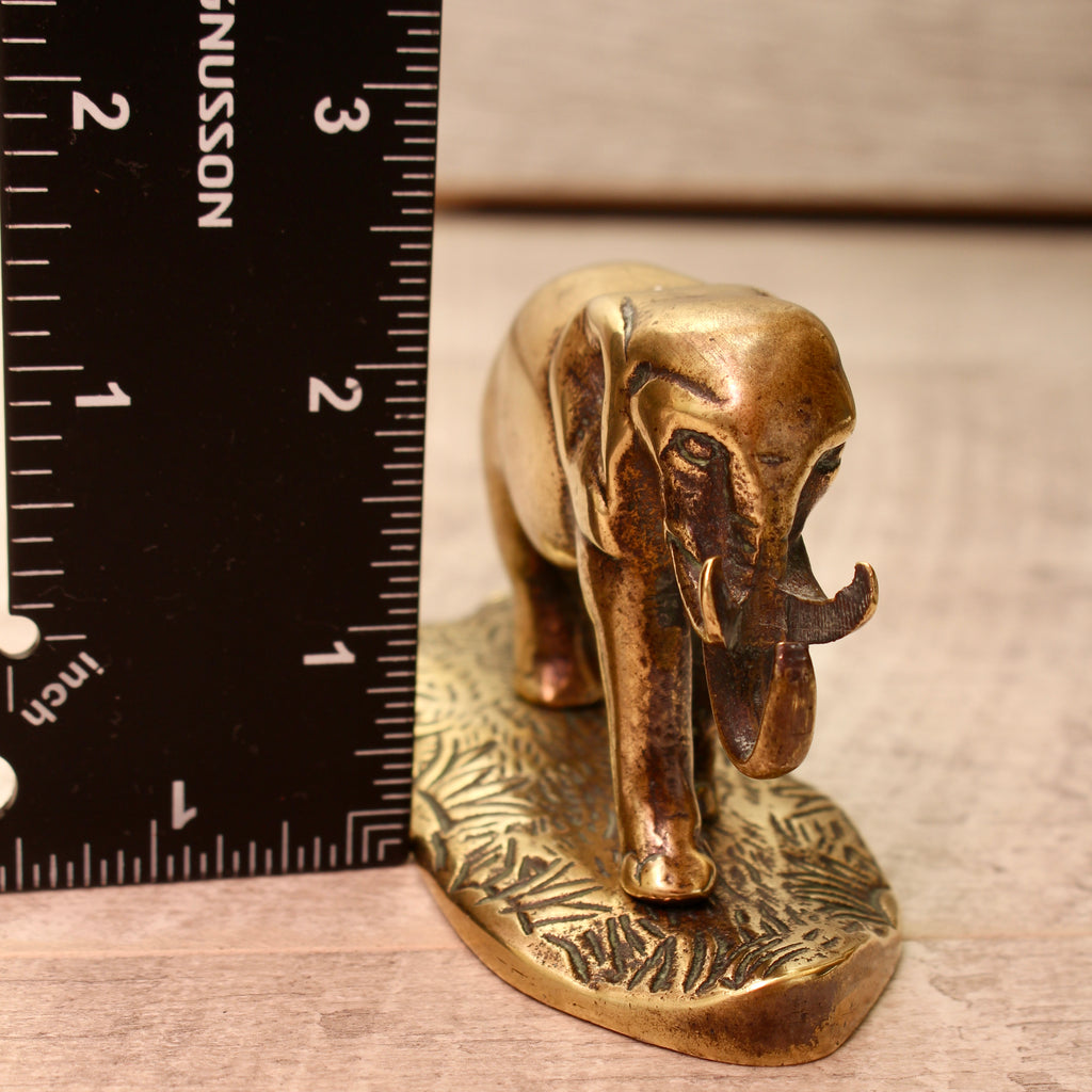 Antique Solid Brass Elephant Figurine on Cast Savannah Base - British Made Barware Paperweight