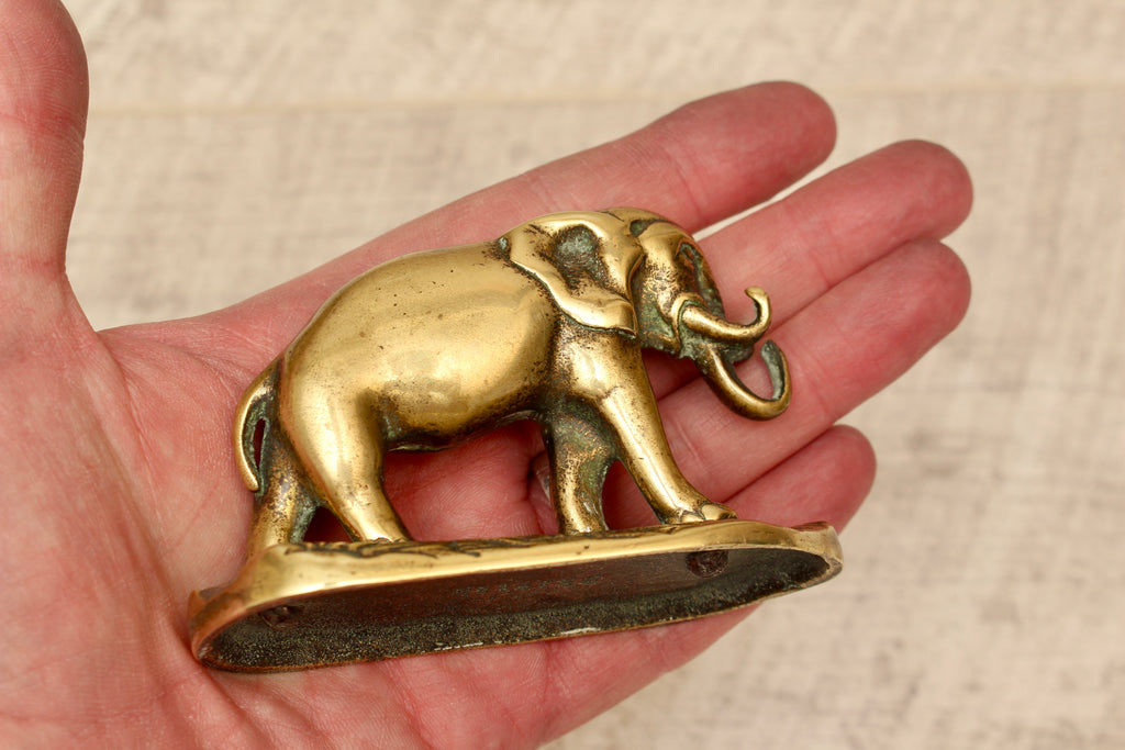 Antique Solid Brass Elephant Figurine on Cast Savannah Base - British Made Barware Paperweight