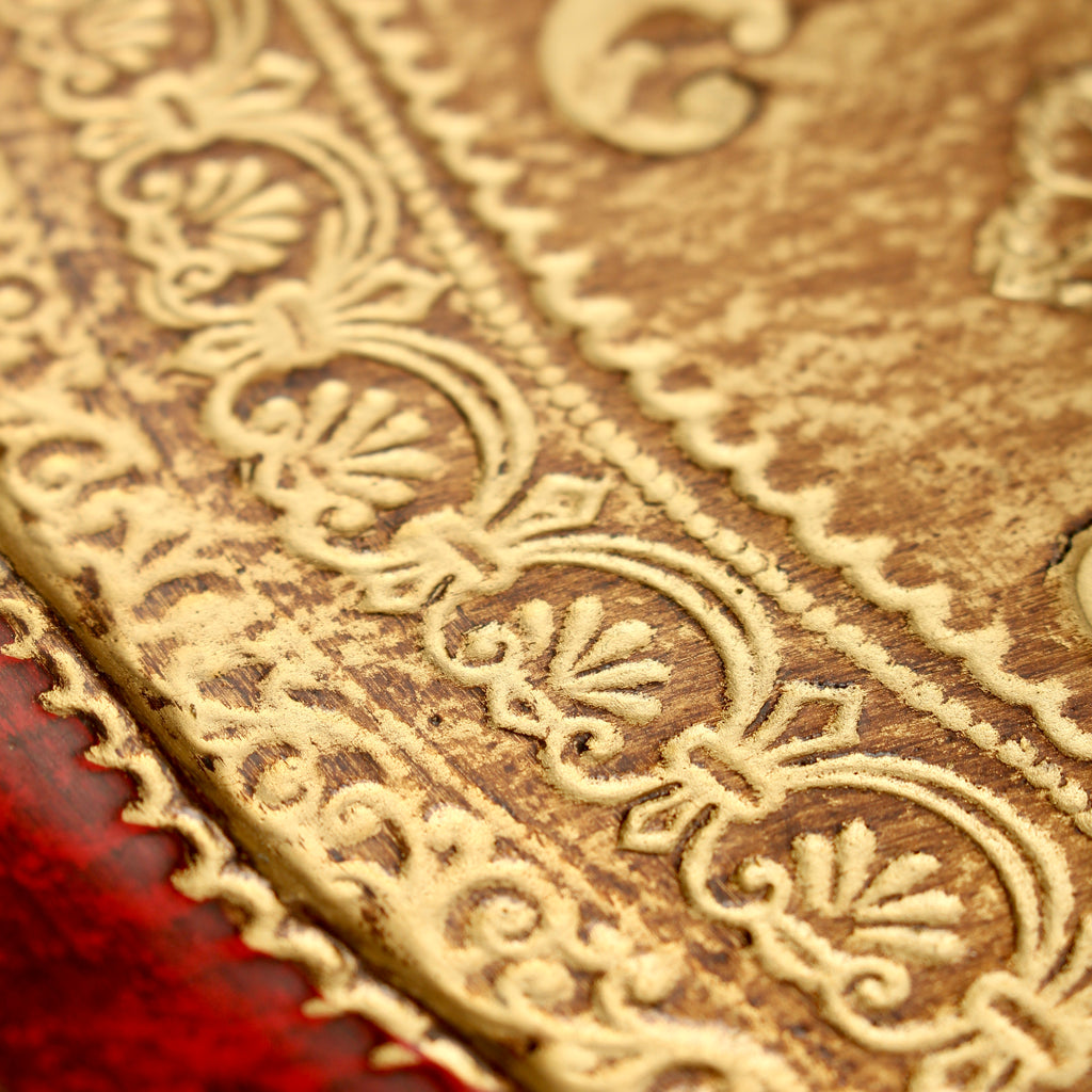 Vintage Italian Florentine Rectangular Serving Tray - Mid-Century Gold Gilt & Crimson Red Tureen Stand