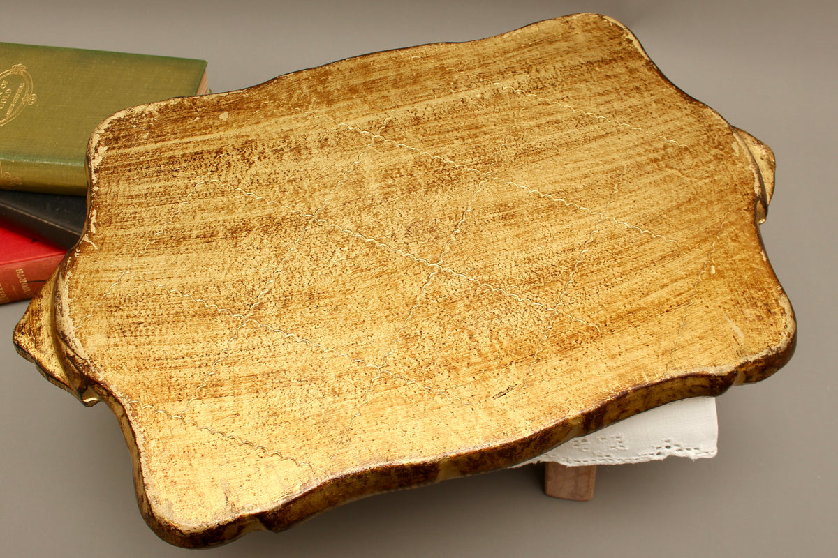 Vintage Italian Florentine Rectangular Serving Tray - Mid-Century Gold Gilt & Crimson Red Tureen Stand