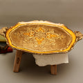 Vintage Italian Florentine Oval Handle Serving Tray - Mid-Century Gold Gilt & Yellow-Ochre Salver