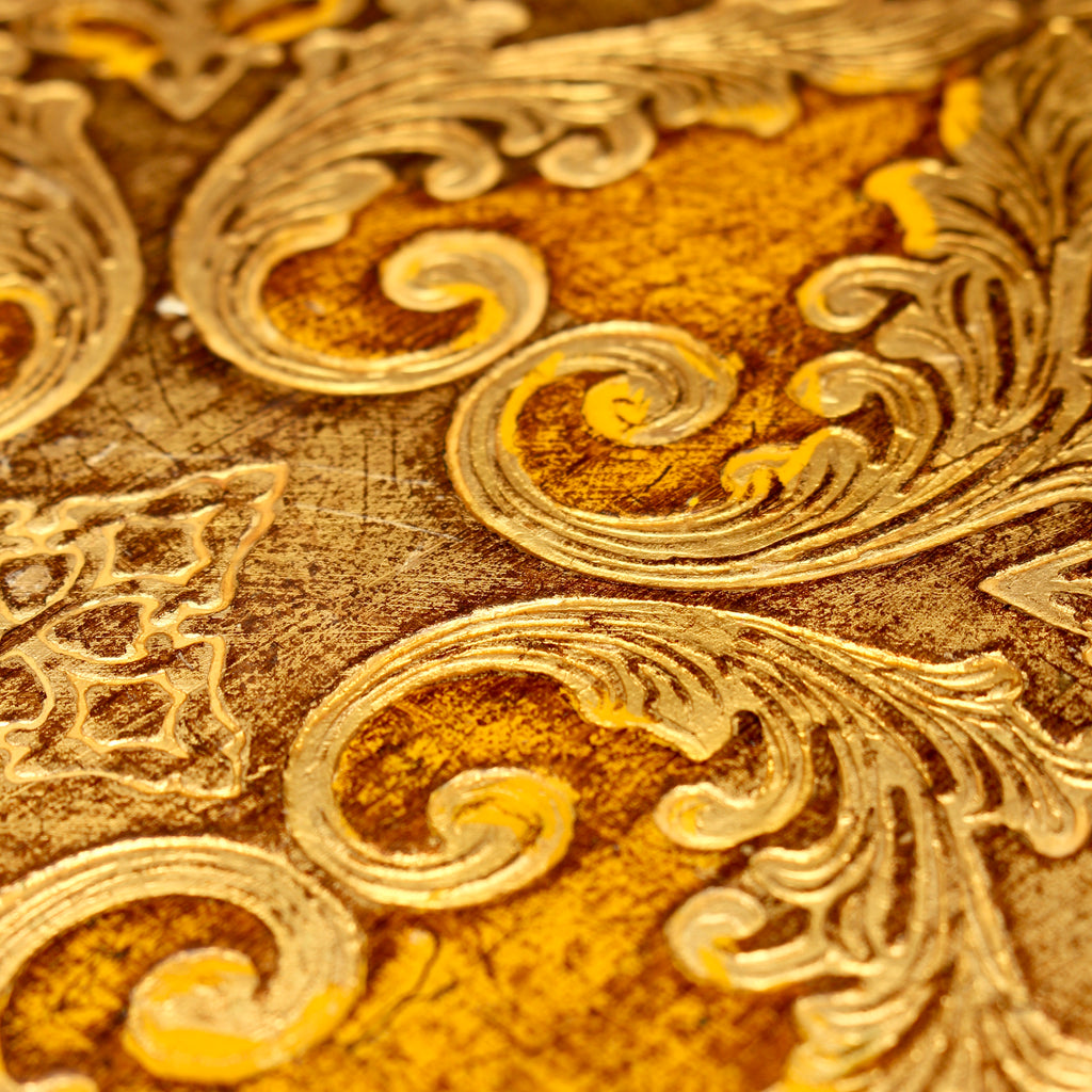 Vintage Italian Florentine Oval Handle Serving Tray - Mid-Century Gold Gilt & Yellow-Ochre Salver