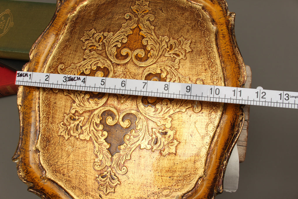 Vintage Italian Florentine Oval Handle Serving Tray - Mid-Century Gold Gilt & Yellow-Ochre Salver