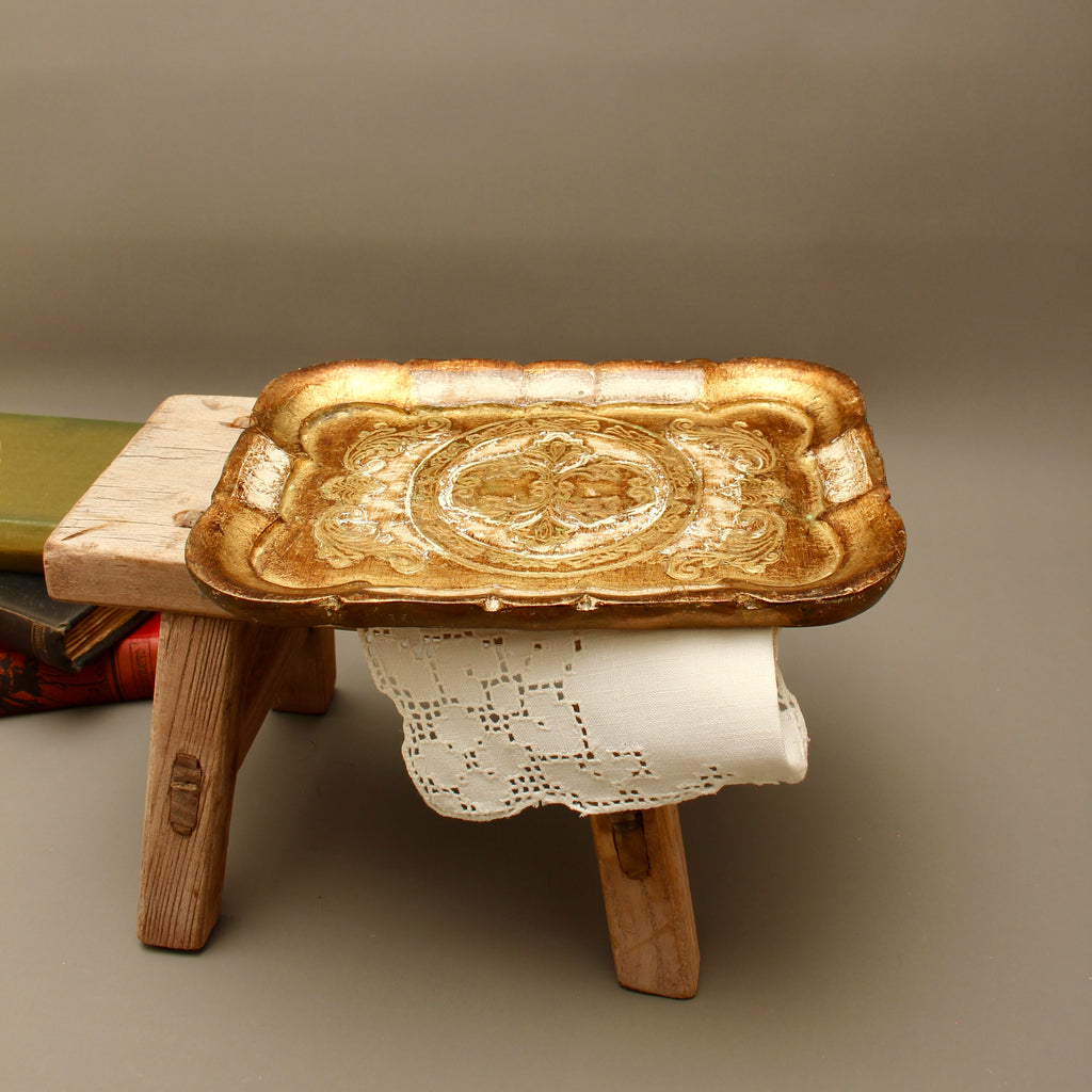 Vintage Italian Florentine Small Rectangular Serving Tray - Mid-Century Gold Gilt Trinket Platter
