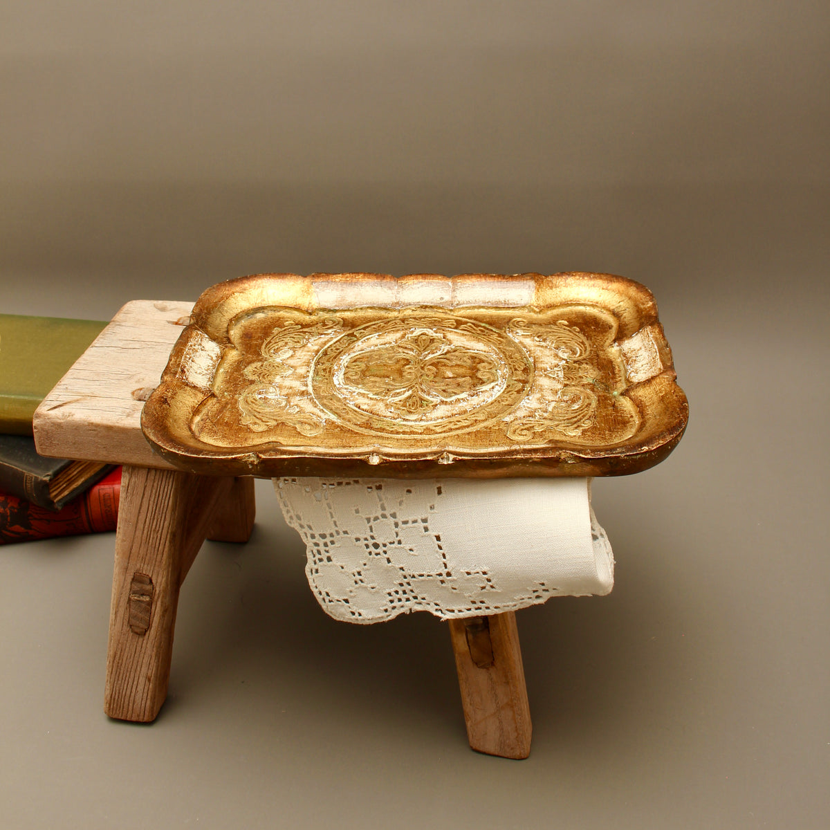 Vintage Italian Florentine Small Rectangular Serving Tray - Mid-Century Gold Gilt Trinket Platter