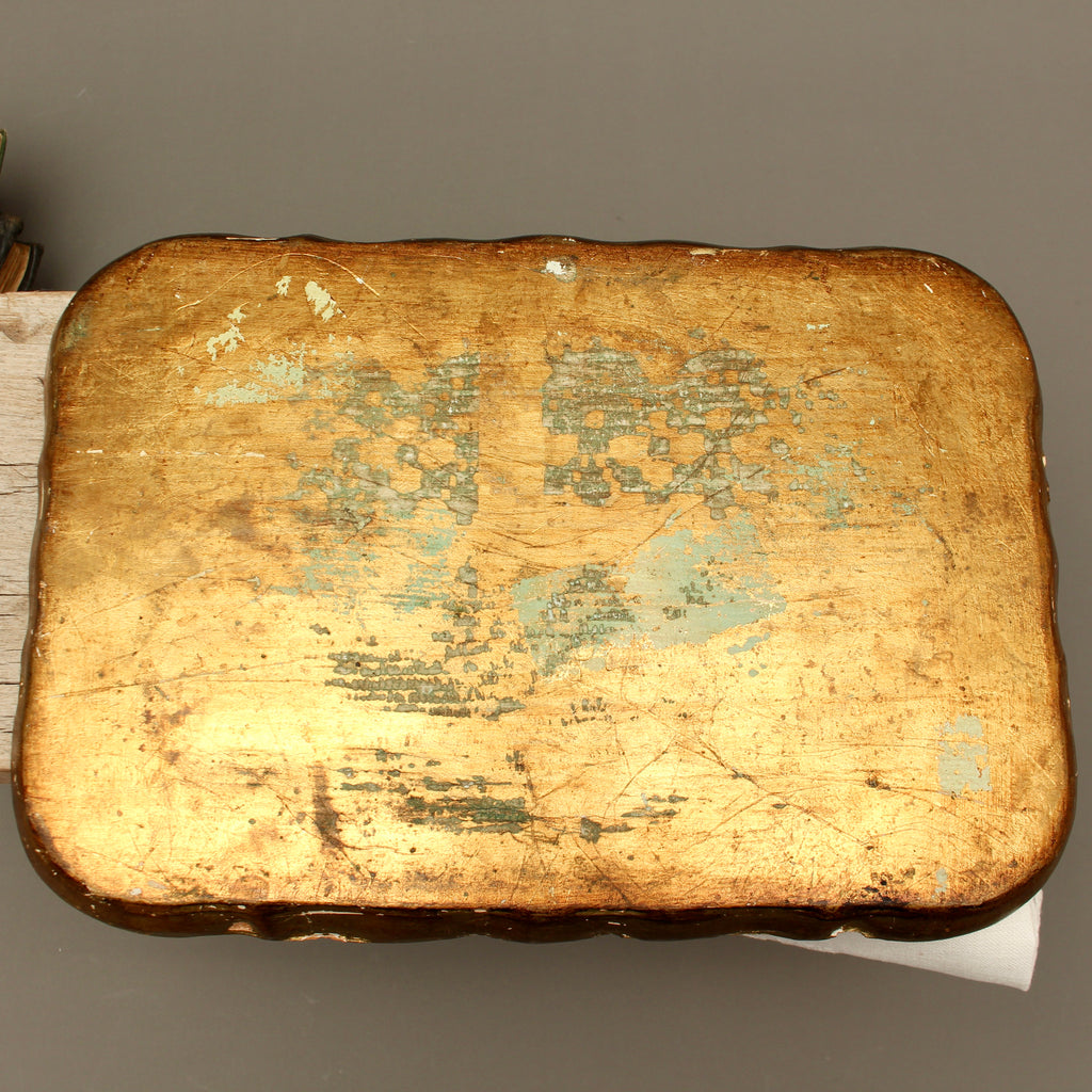 Vintage Italian Florentine Small Rectangular Serving Tray - Mid-Century Gold Gilt Trinket Platter