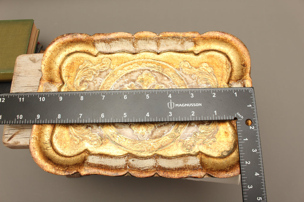 Vintage Italian Florentine Small Rectangular Serving Tray - Mid-Century Gold Gilt Trinket Platter