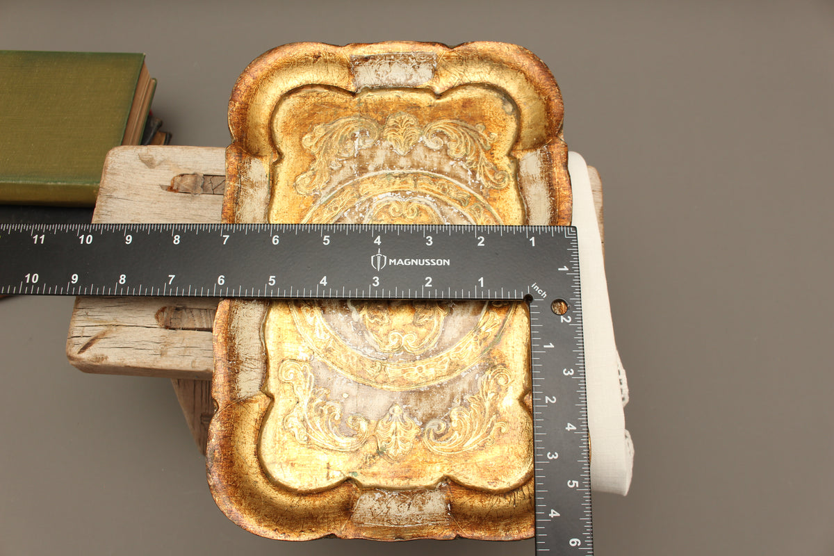 Vintage Italian Florentine Small Rectangular Serving Tray - Mid-Century Gold Gilt Trinket Platter
