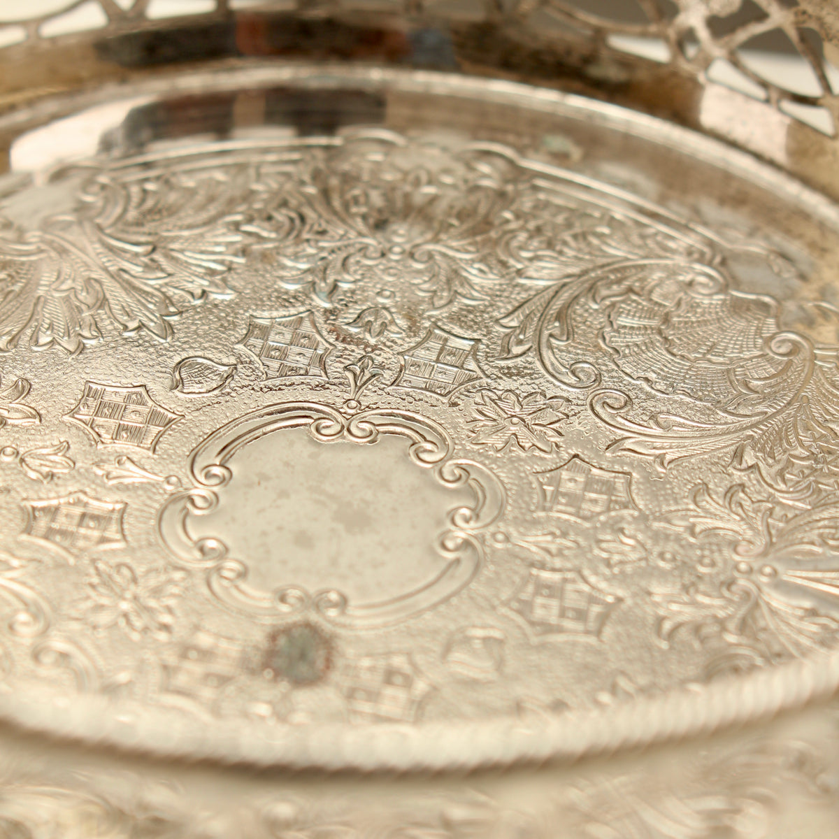 Vintage English Silver Plated Pierced Wine Bottle Coaster - Gadroon Rim Decanter Stand