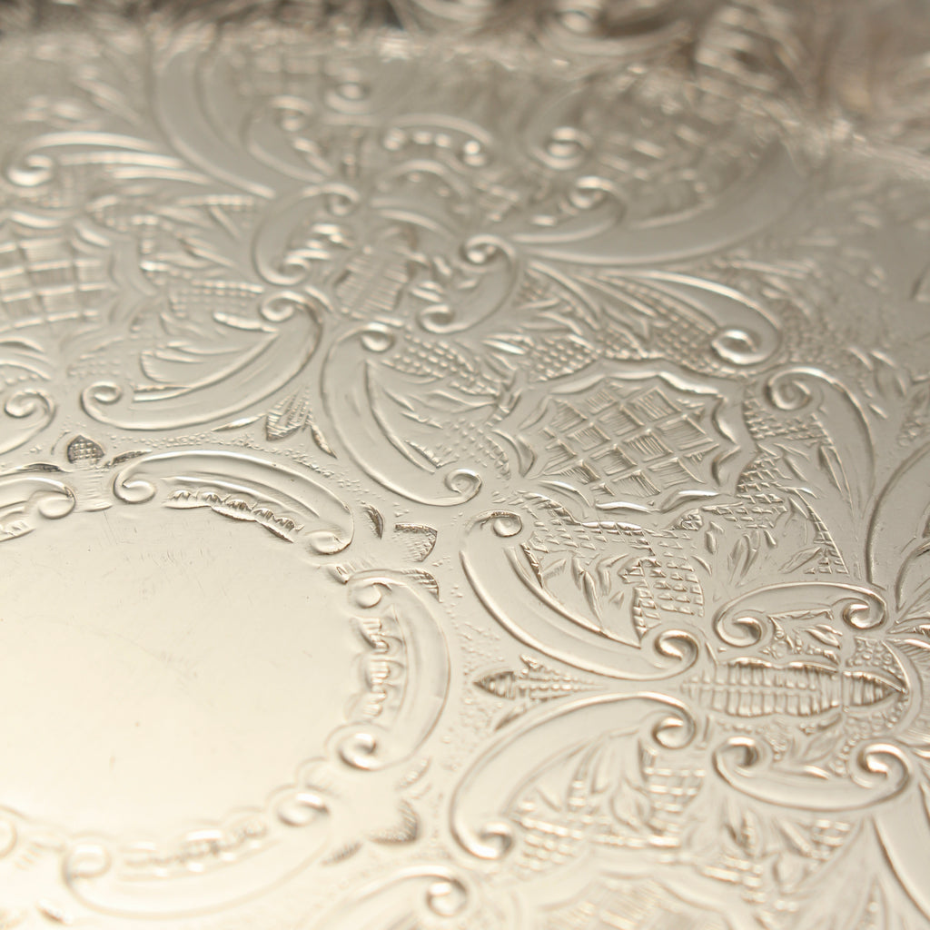 Vintage Cavalier Silver Plated Round Gallery Tray - Small Chased Drinks Salver