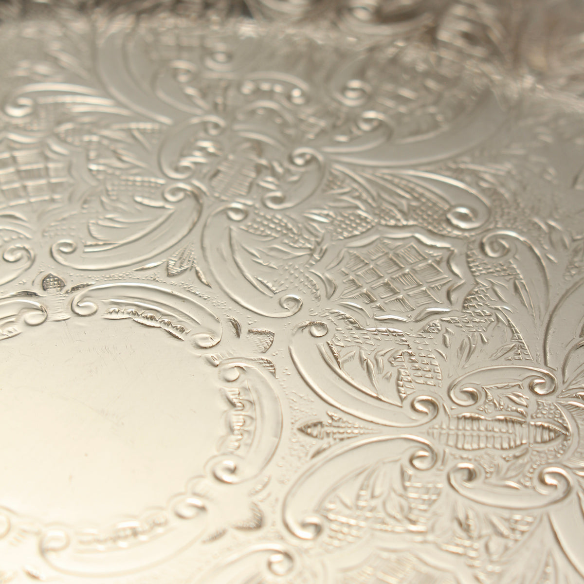 Vintage Cavalier Silver Plated Round Gallery Tray - Small Chased Drinks Salver