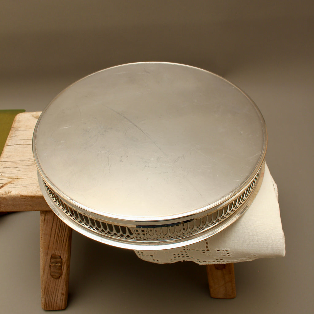 Vintage Cavalier Silver Plated Round Gallery Tray - Small Chased Drinks Salver