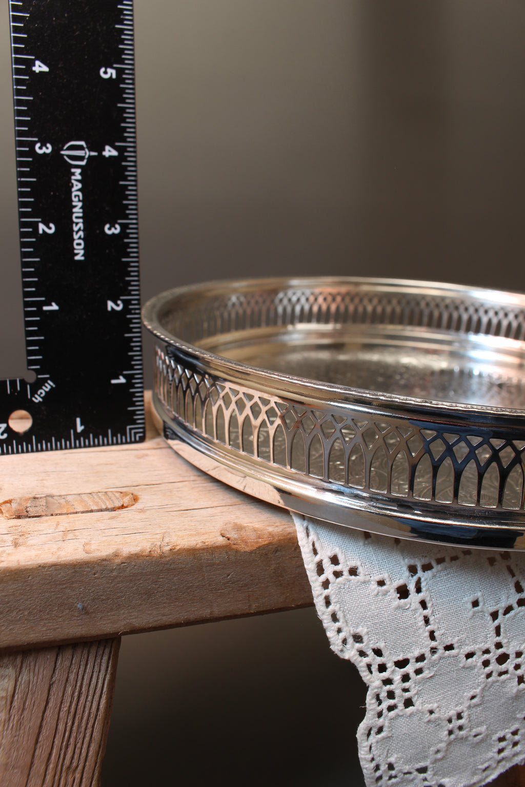 Vintage Cavalier Silver Plated Round Gallery Tray - Small Chased Drinks Salver