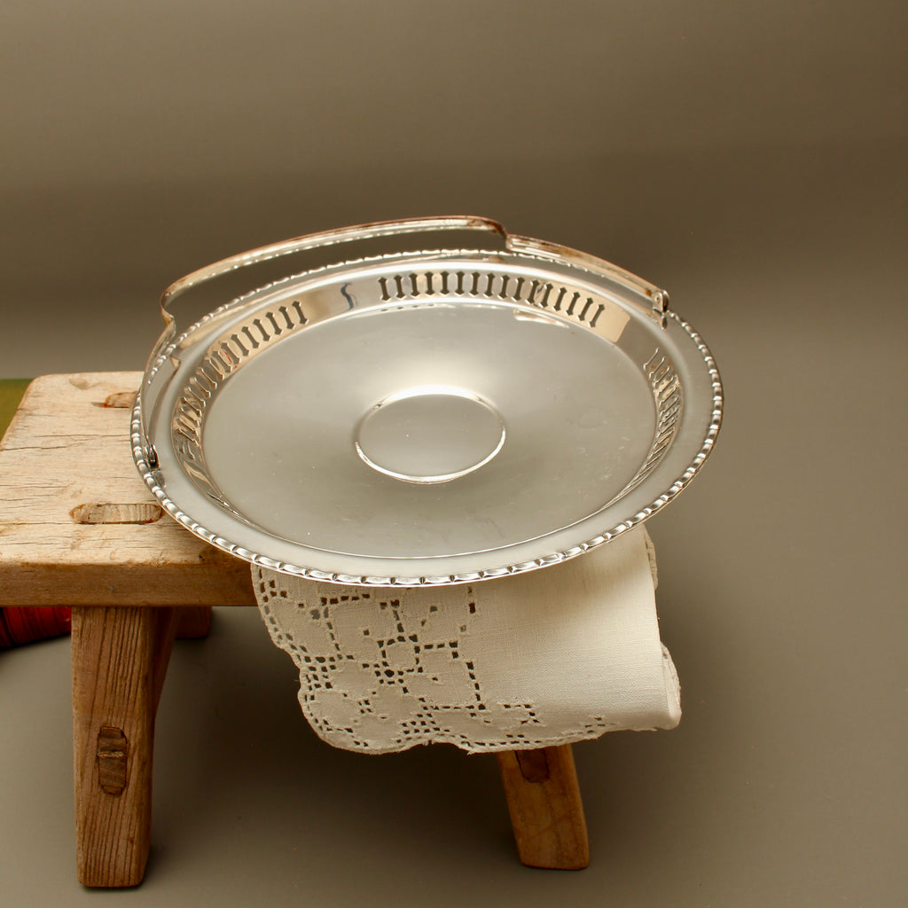 Vintage English Silver Plated on Copper Basket with Swing Handle - Pierced Bon-Bon Dish