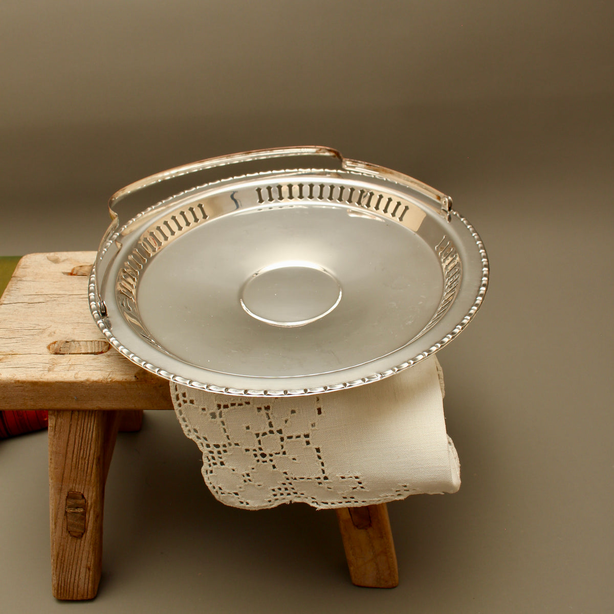 Vintage English Silver Plated on Copper Basket with Swing Handle - Pierced Bon-Bon Dish