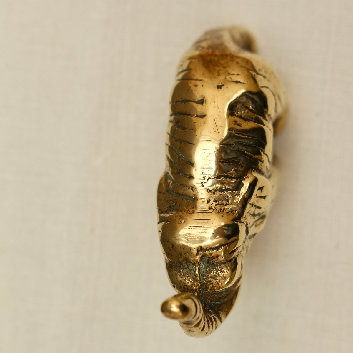 Vintage Solid Brass Miniature Elephant Figurine - Lucky Trunk-Up Pocket Ornament