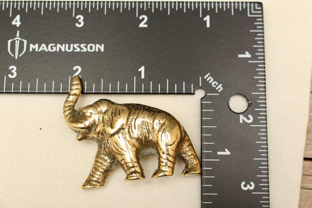 Vintage Solid Brass Miniature Elephant Figurine - Lucky Trunk-Up Pocket Ornament