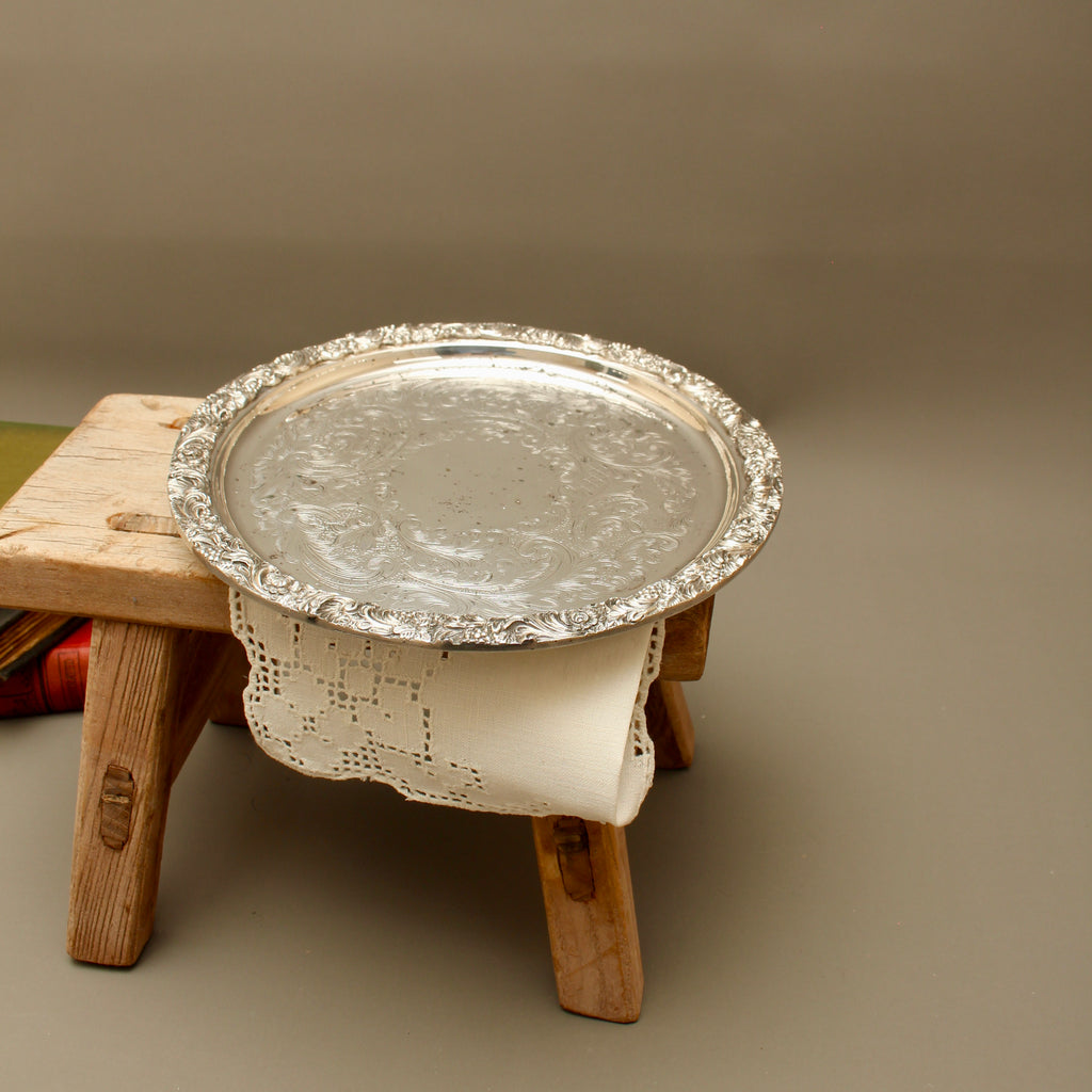 Vintage Hart's of Sheffield Silver on Copper Tray - Chased Chippendale Style Drinks Salver