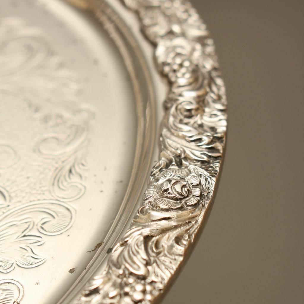 Vintage Hart's of Sheffield Silver on Copper Tray - Chased Chippendale Style Drinks Salver